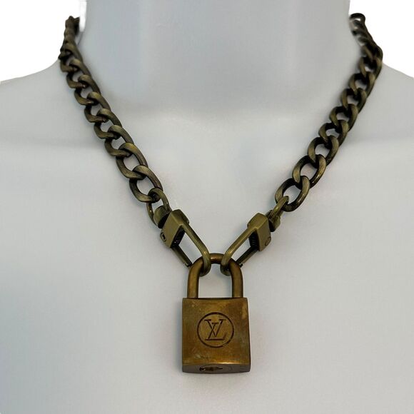 Louis Vuitton Vintage LV Lock 177 with 15.5" Bronze Chain Necklace - Picture 1 of 8